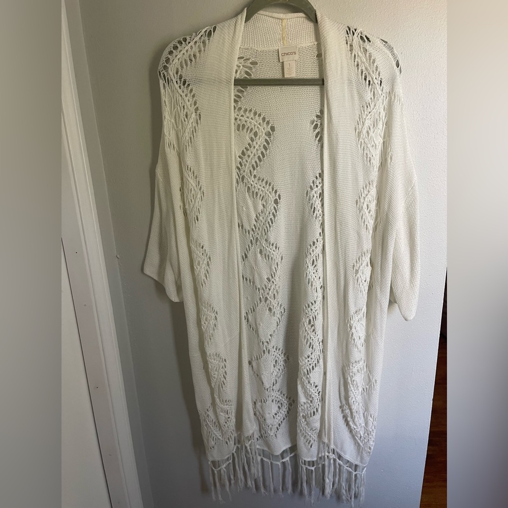Chico's white Open-Knit Cardigan
